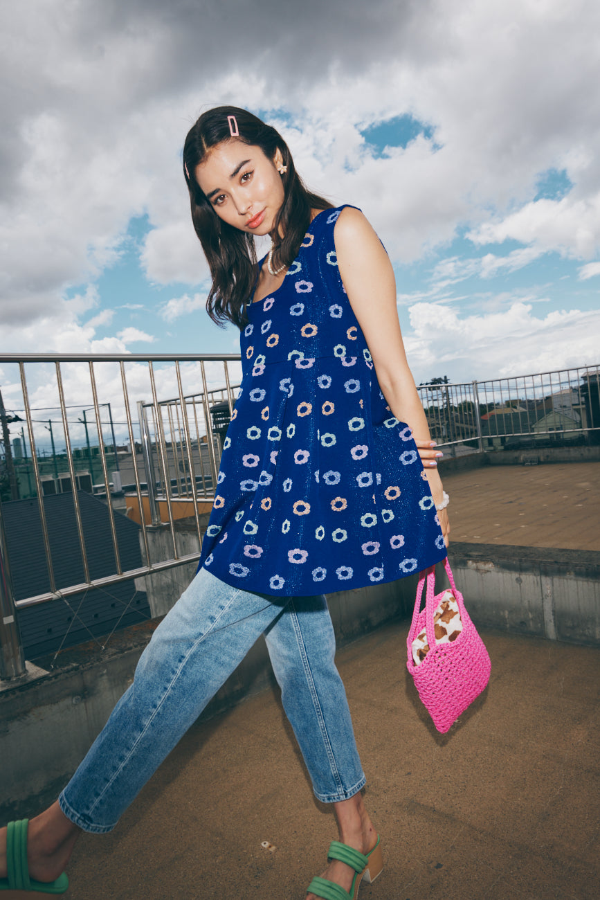 Knit Dress (2-Way) | Navy / Multi