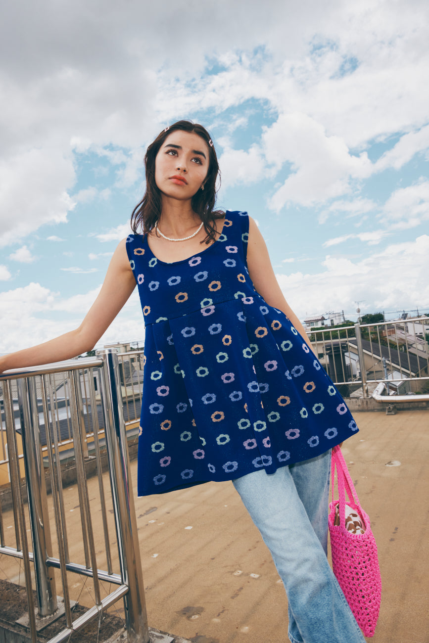 Knit Dress (2-Way) | Navy / Multi