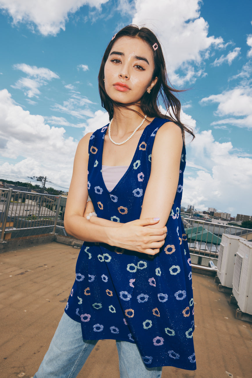 Knit Dress (2-Way) | Navy / Multi