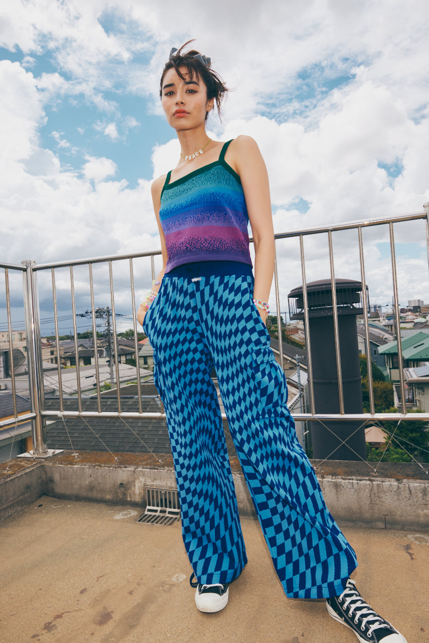 Knit Cargo Pant | Blue / Wavy Check