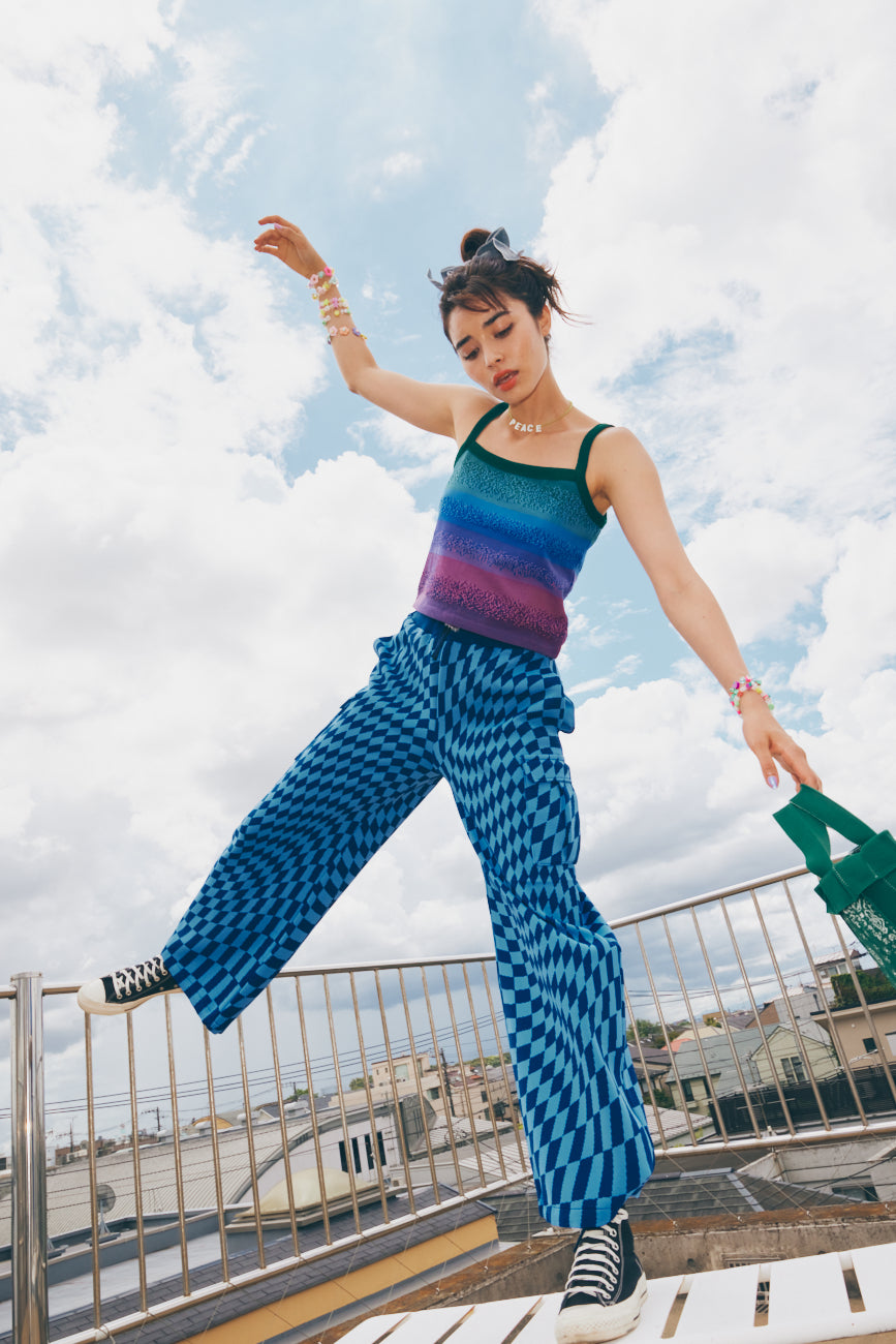 Knit Cargo Pant | Blue / Wavy Check