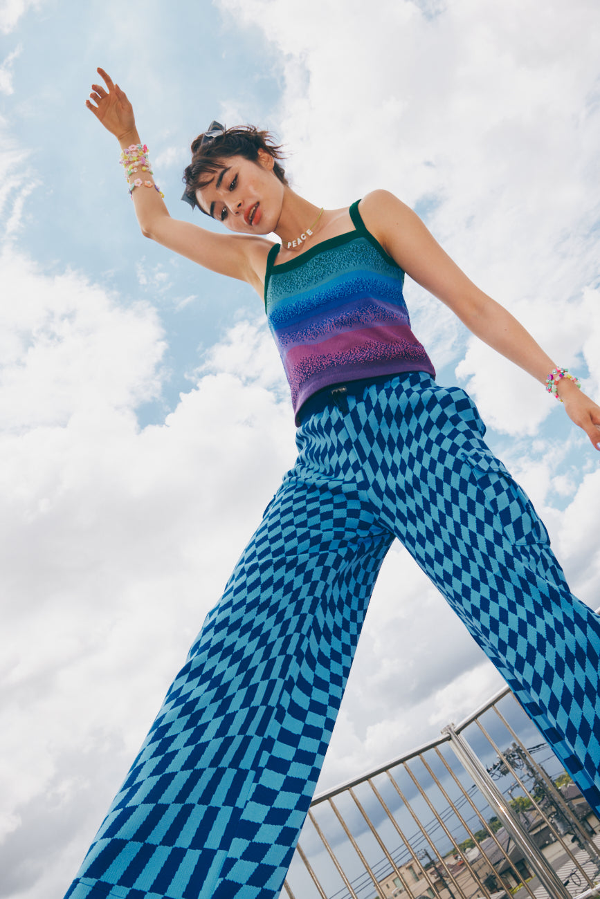 Knit Cargo Pant | Blue / Wavy Check