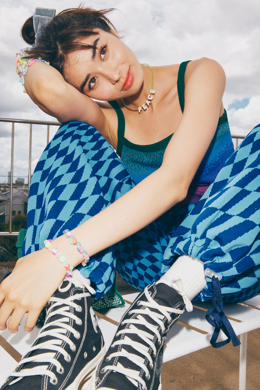 Knit Cargo Pant | Blue / Wavy Check