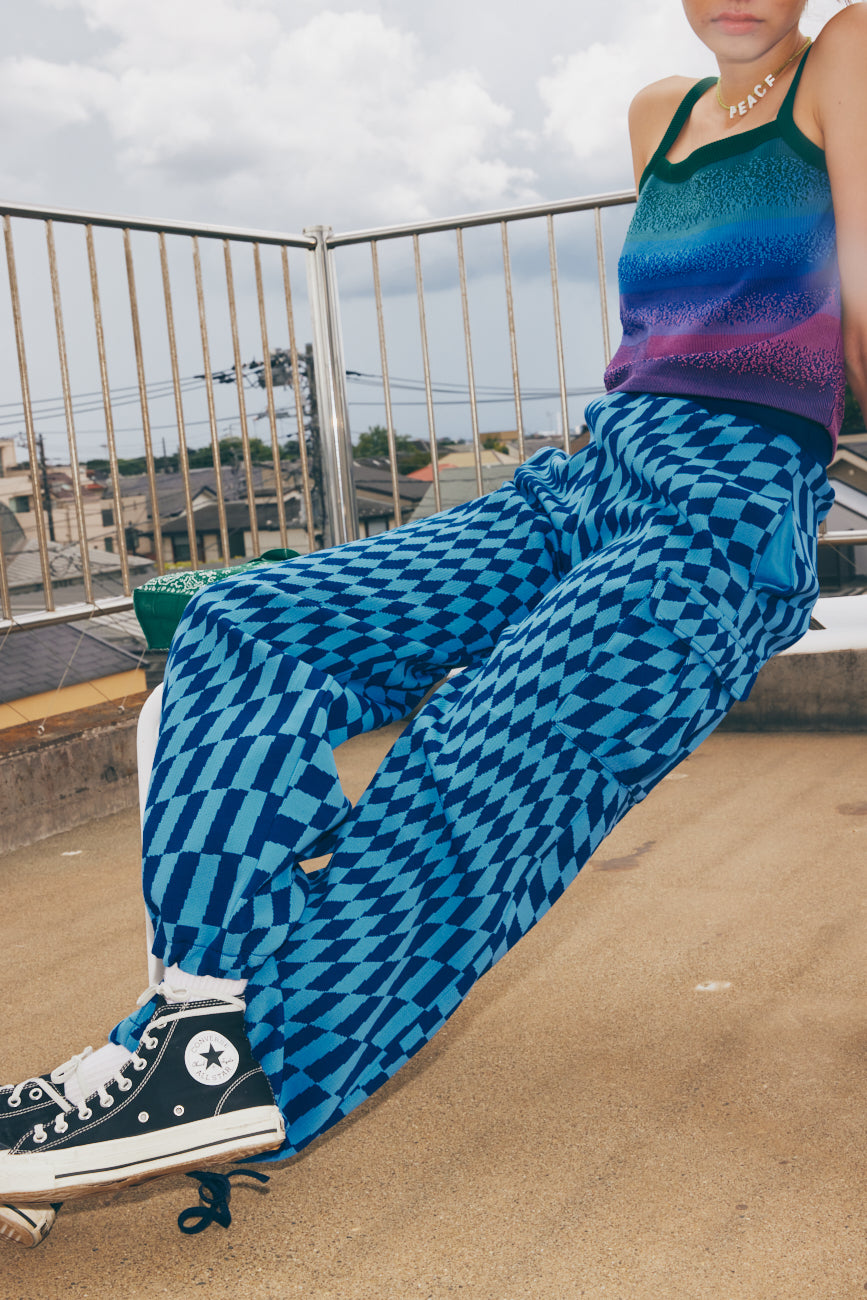 Knit Cargo Pant | Blue / Wavy Check