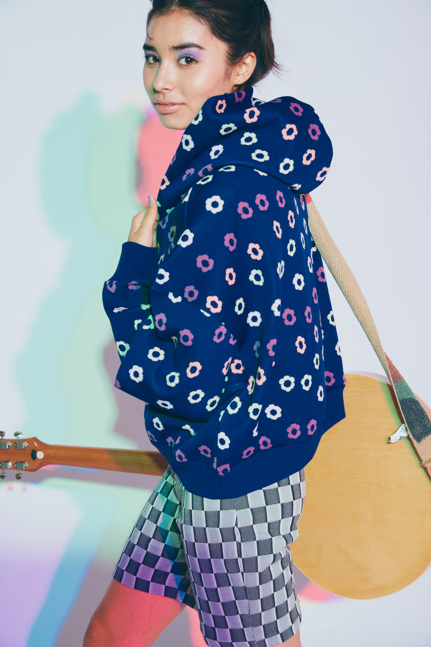 Cropped Boyfriend Knit Hoodie | Multi / Floral