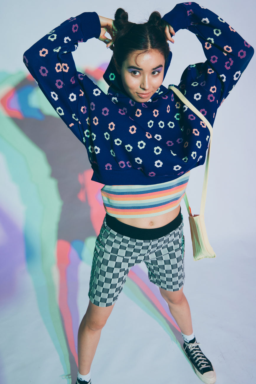 Cropped Boyfriend Knit Hoodie | Multi / Floral
