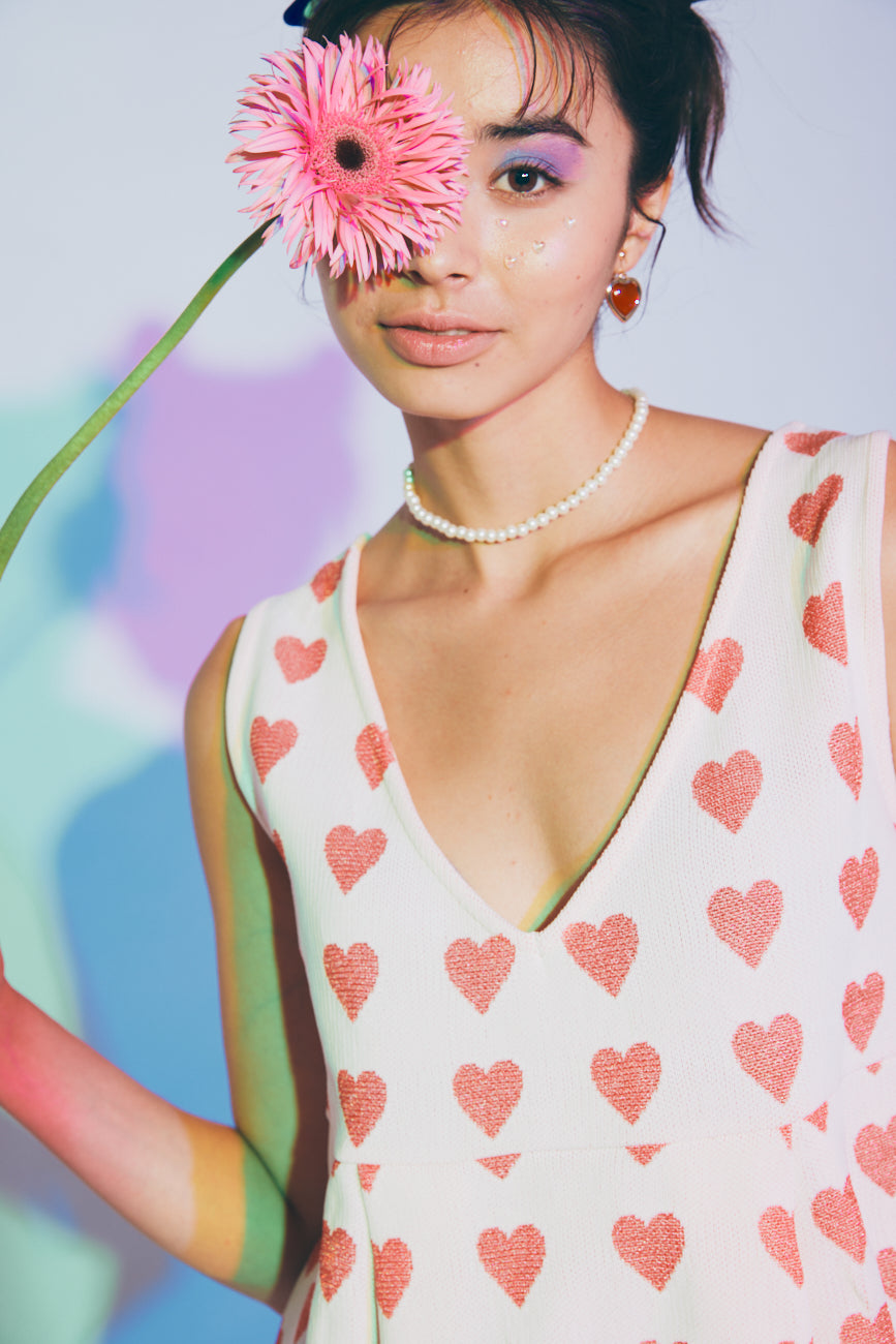 Knit Dress (2-Way) | Red / Hearts