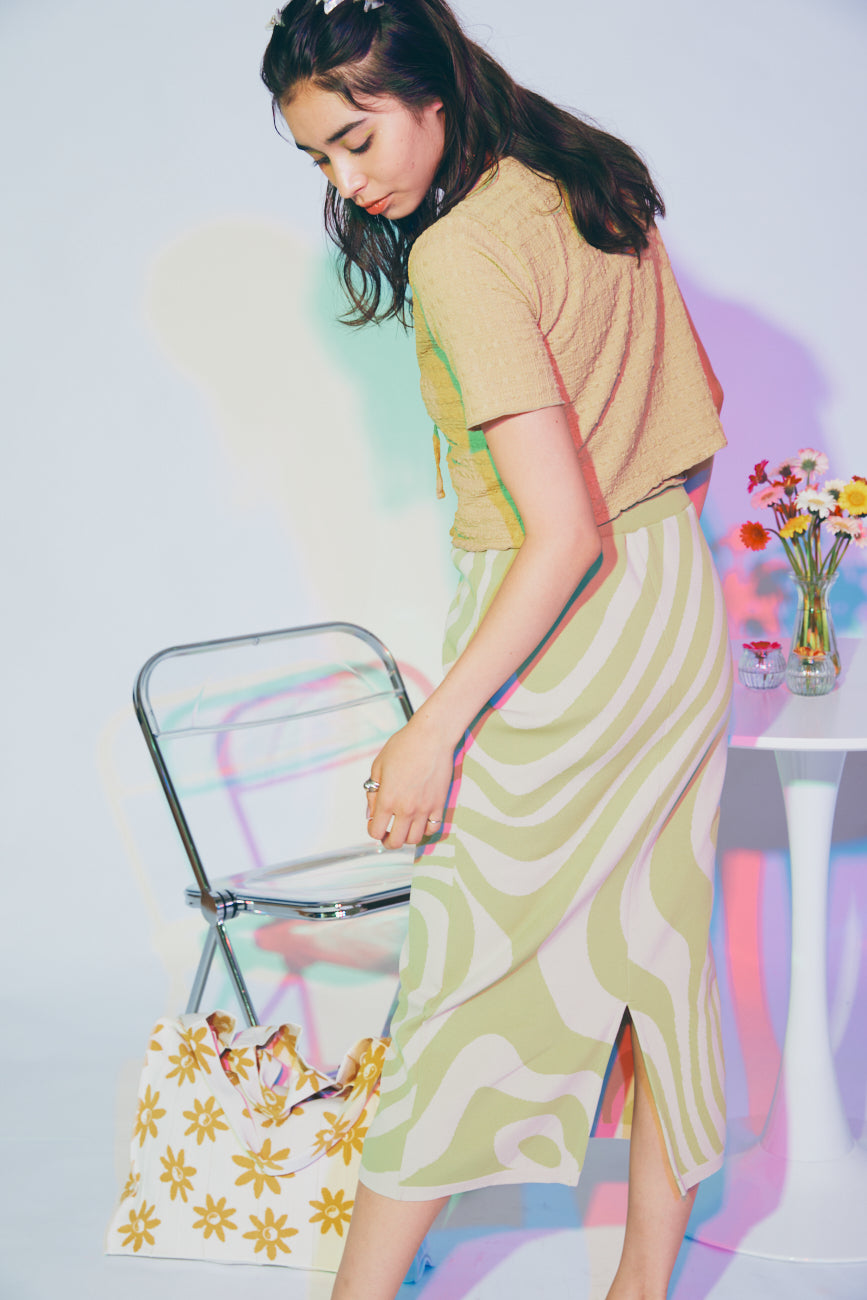 Knit Skirt | Green / Waves