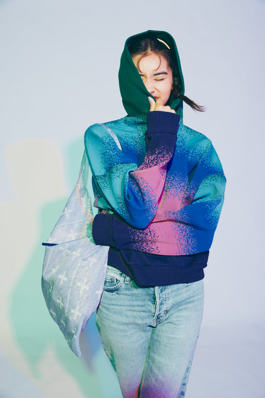 Cropped Boyfriend Knit Hoodie | Multi / Gradient