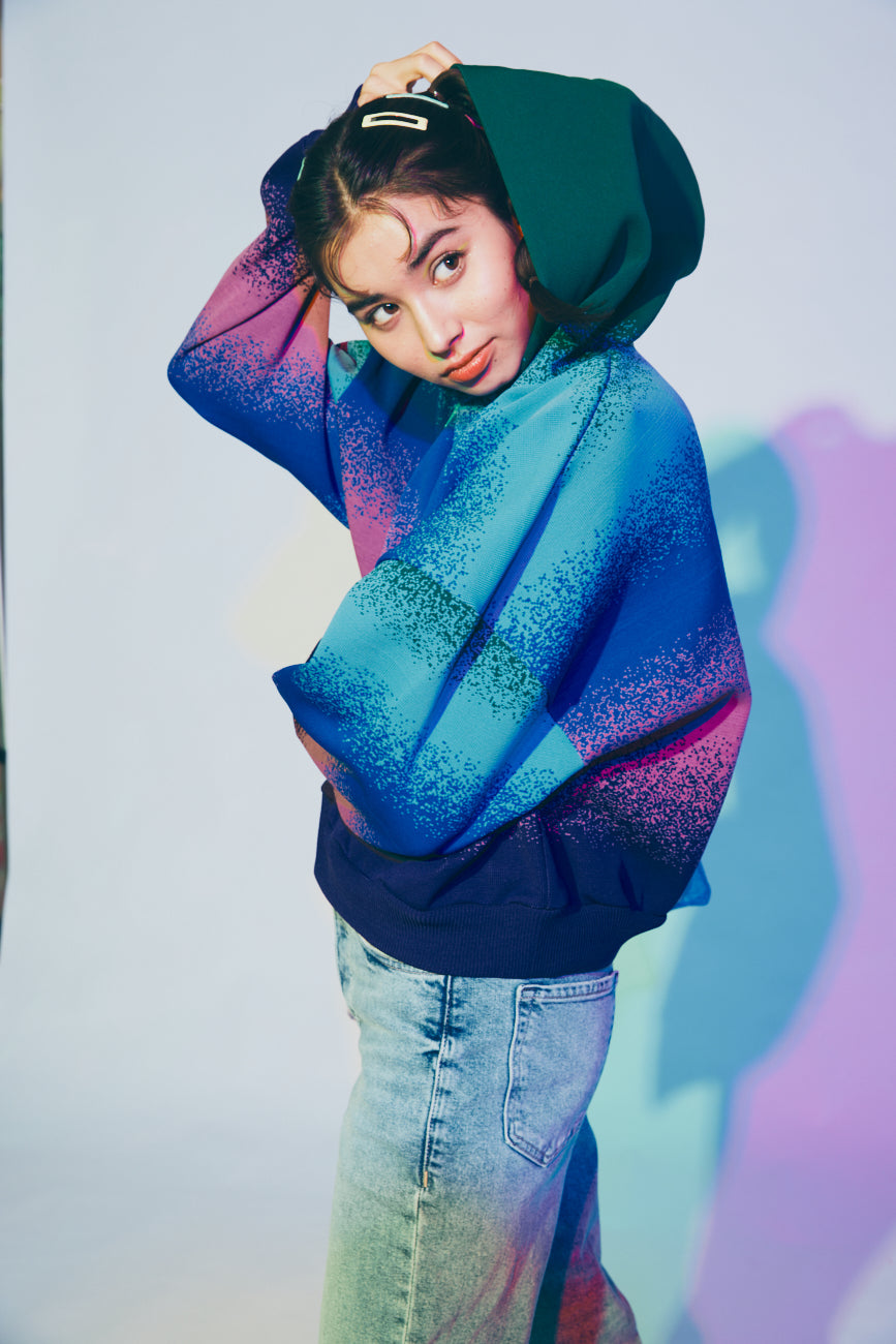 Cropped Boyfriend Knit Hoodie | Multi / Gradient