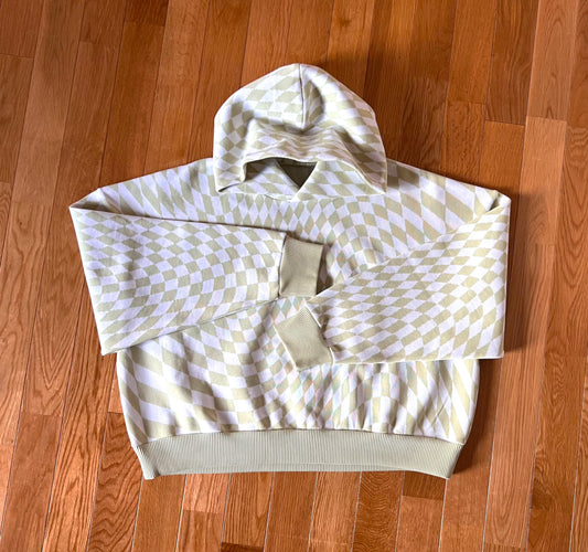 Cropped Boyfriend Knit Hoodie | Lt. Green / Wavy Check