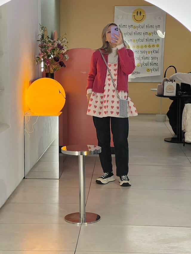 Knit Dress (2-Way) | Red / Hearts